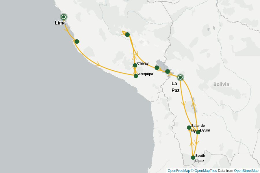 Itinerary Map image for Peru & Bolivien: Privatreise