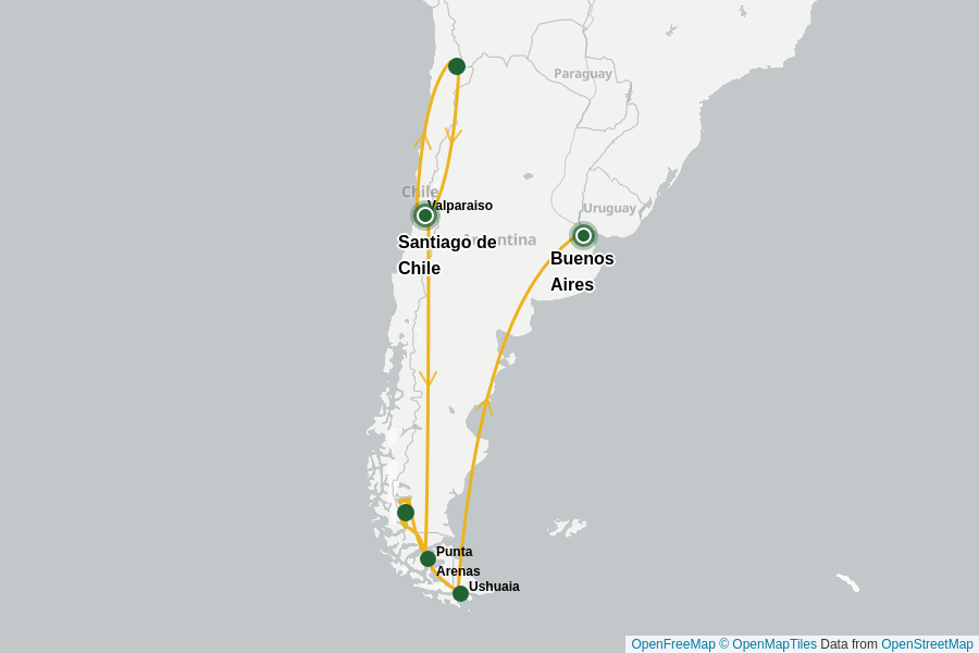 Itinerary Map image for Argentinien & Chile: Kontraste erleben
