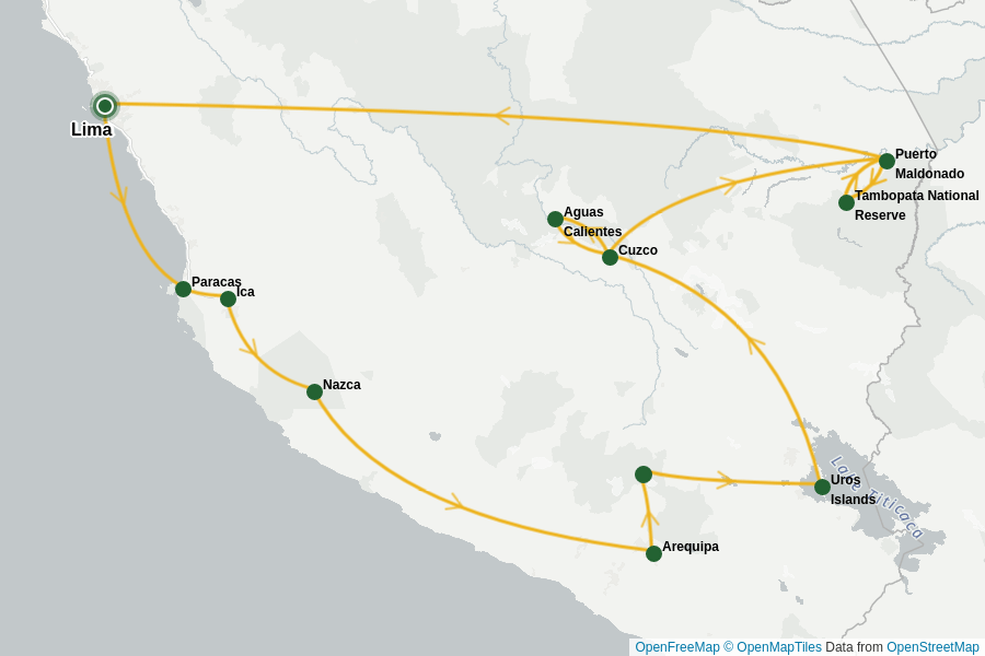 Itinerary Map image for Peru: Pazifik bis zum Amazonas + undefined