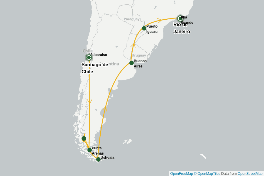 Itinerary Map image for Patagonien: Anden, Gletscher und Tropen