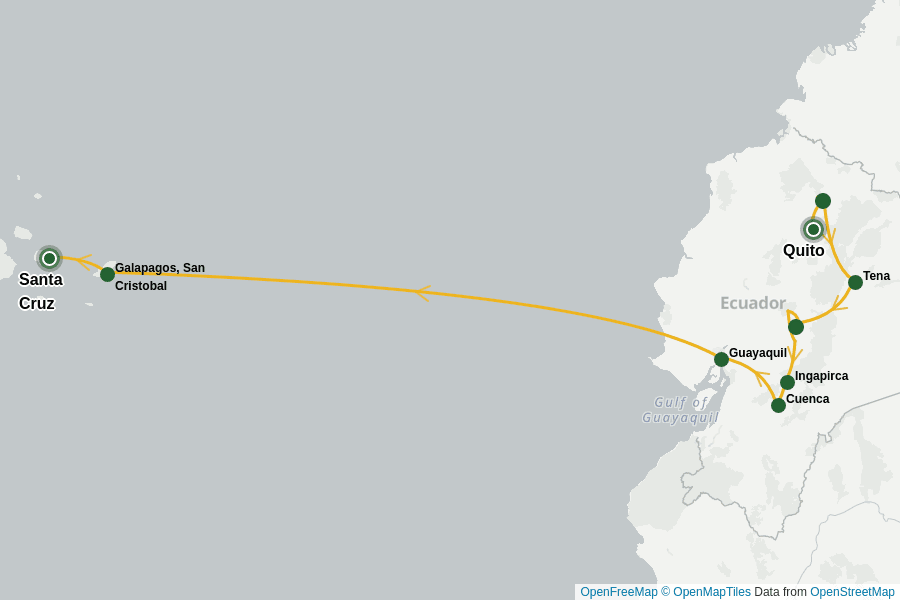 Itinerary Map image for Ecuador & Galapagos: Inselträume & Andenabenteuer