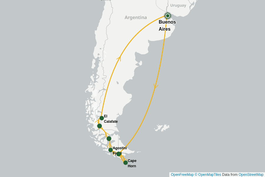 Itinerary Map image for Patagonien: Kreuzfahrt am Ende der Welt
