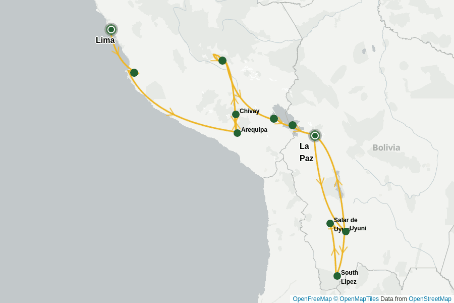 Itinerary Map image for Peru & Bolivien: Privatreise