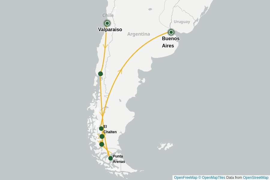 Itinerary Map image for Privatreise: Chile & Argentinien Patagonien