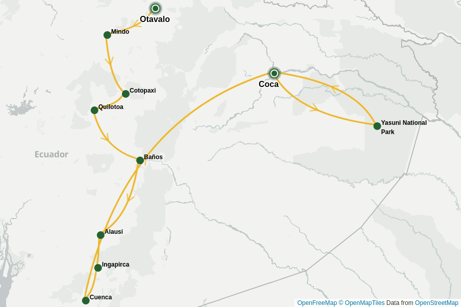 Itinerary Map image for Privatreise: Ecuador & Amazonas