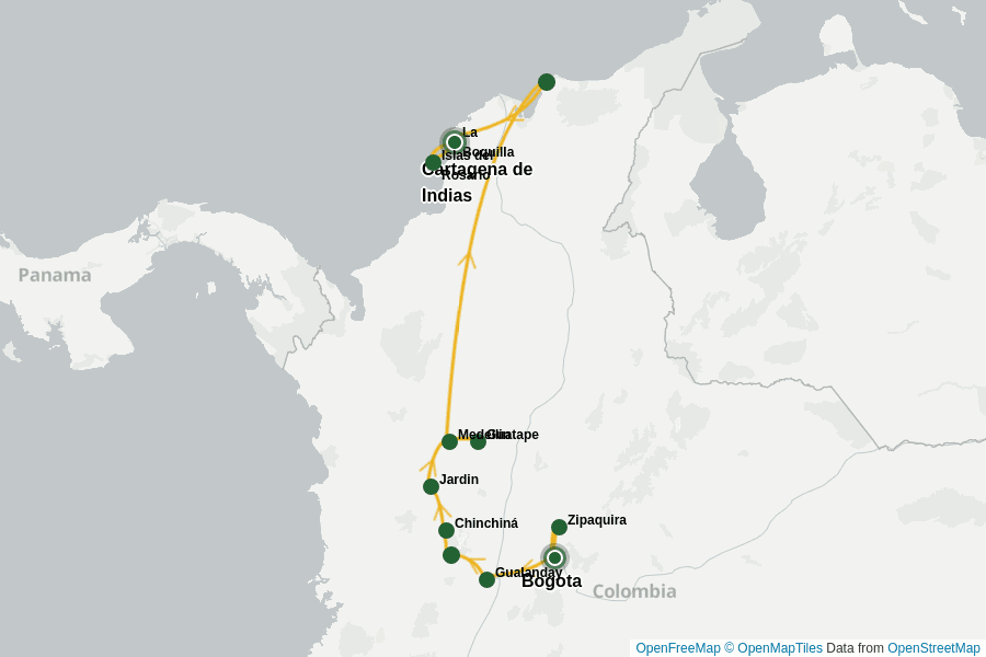 Itinerary Map image for Kolumbien kompakt entdecken
