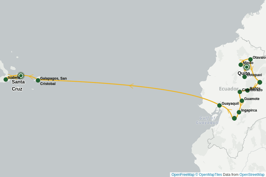 Itinerary Map image for Ecuador & Galapagos Entdeckungsreise